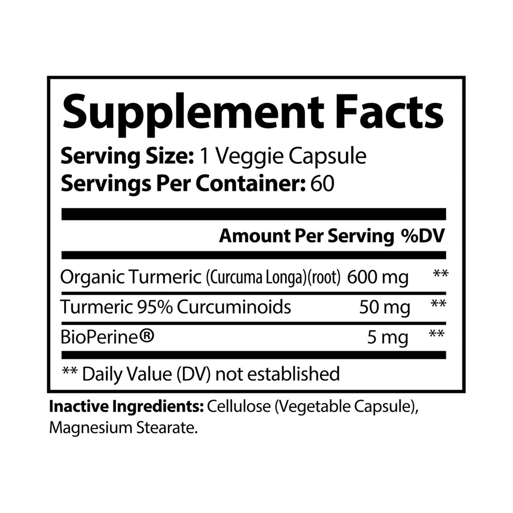 Denkyne Turmeric with BioPerine® (Black Pepper Fruit Extract) Supplement (60 Capsules)