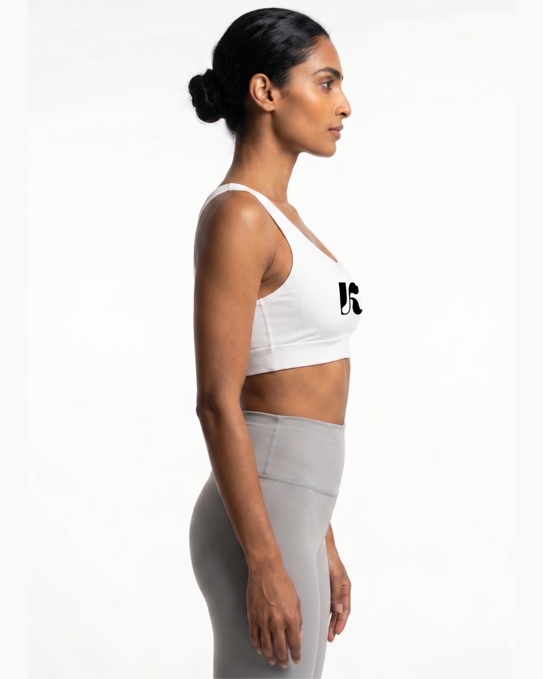 Denkyne White Polyester Sports Bra (AOP)