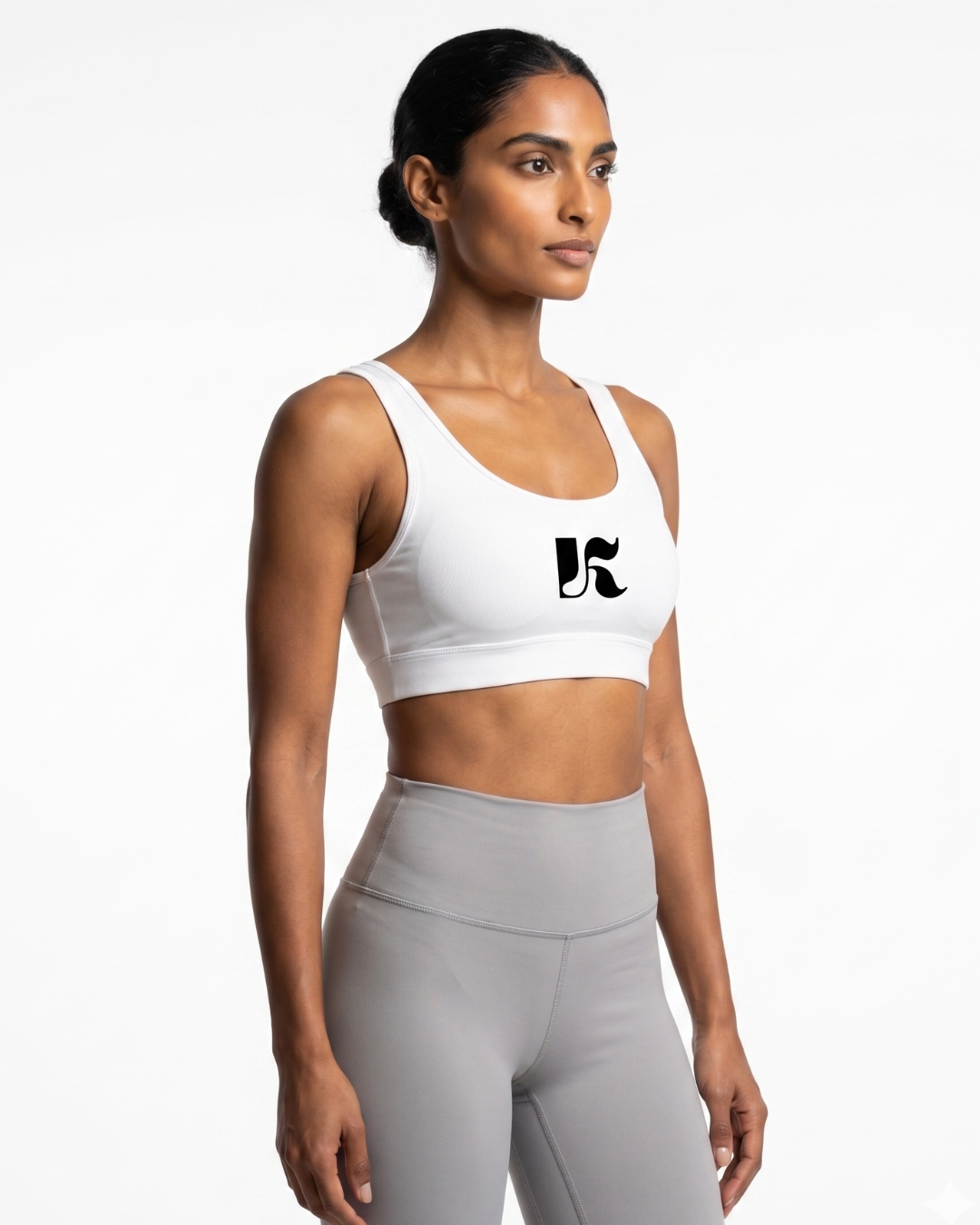 Denkyne White Polyester Sports Bra (AOP)