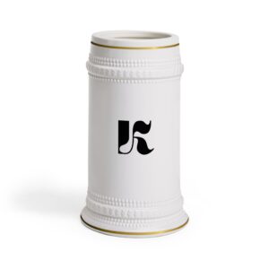 Denkyne Classic Ceramic Stein Mug with Monogram K — Elegant German-Style Beer Tankard