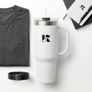 40oz Denkyne Insulated Travel Mug — White Stainless Tumbler with Handle