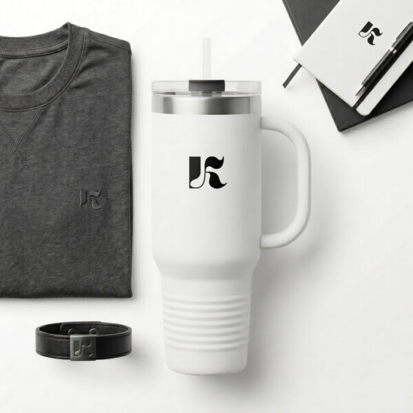 40oz Denkyne Insulated Travel Mug — White Stainless Tumbler with Handle
