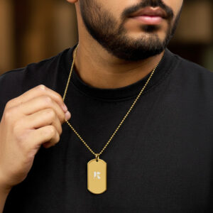 Denkyne Personalized Military Dog Tag Necklace — Engraved Initial Pendant in Gold or Silver